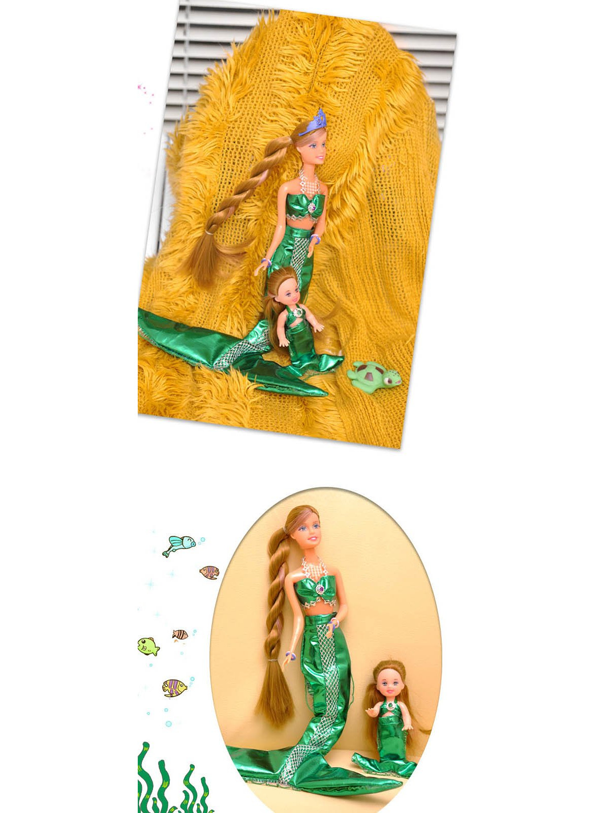 Кукла Defa - Русалочка с ребенком и аксессуарами, 34 см.  